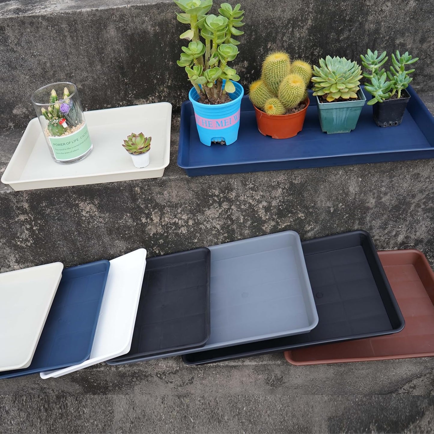 2 Pack Plant Growing Nursery 1020 Trays, Heavy Sturdy Seed Starting Saucer, No Holes Starter Tray for Indoors (22"x11.2", Creamy White)