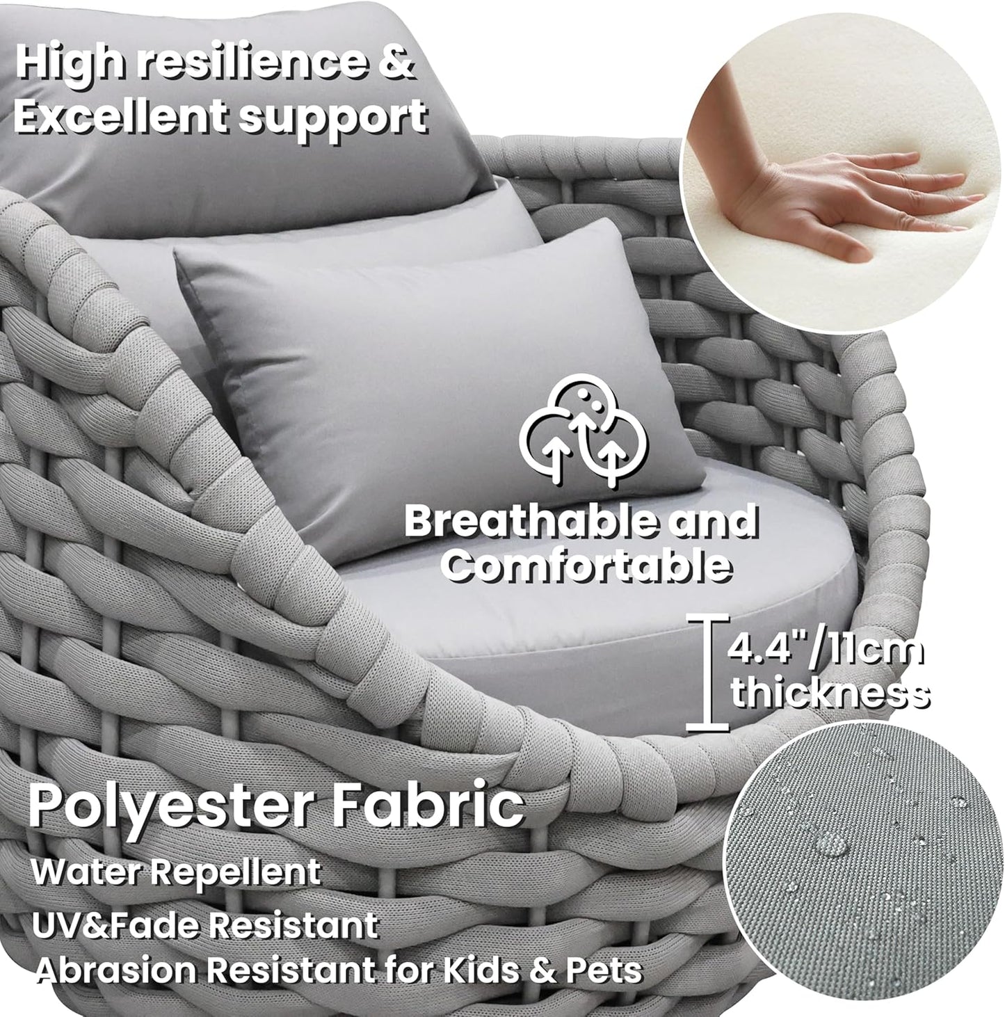 Front Porch Furniture Set: 5 Pieces Aluminum Patio Conversation Set All Weather - Cushioned Outdoor Sofa Set Assembled - Modern Metal Couch Seating for 400lbs Deck Garden Poolside Hotel - Gray