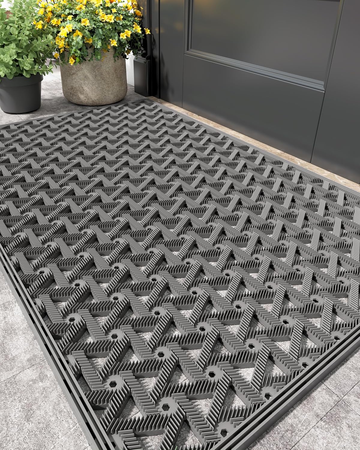 Color&Geometry Door Mat Outside Entrance with Drainage, Rubber Heavy Duty Dirt Trapper Waterproof Outdoor Welcome Mat, Outdoor Mats All Weather for Front Back Door Patio Entryway Entry, 24"X36" Grey