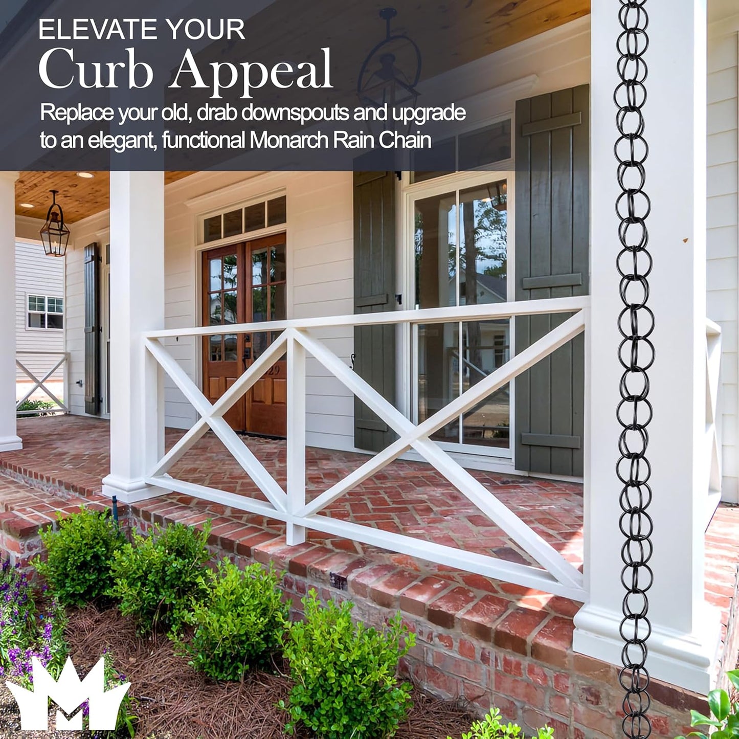 Monarch Rain Chains Aluminum Ring Rain Chain, 8.5 ft Black Powder Coated Aluminum Decorative Rain Catcher Chain for Gutters, Black Aluminum Rain Gutter Replacement Downspout