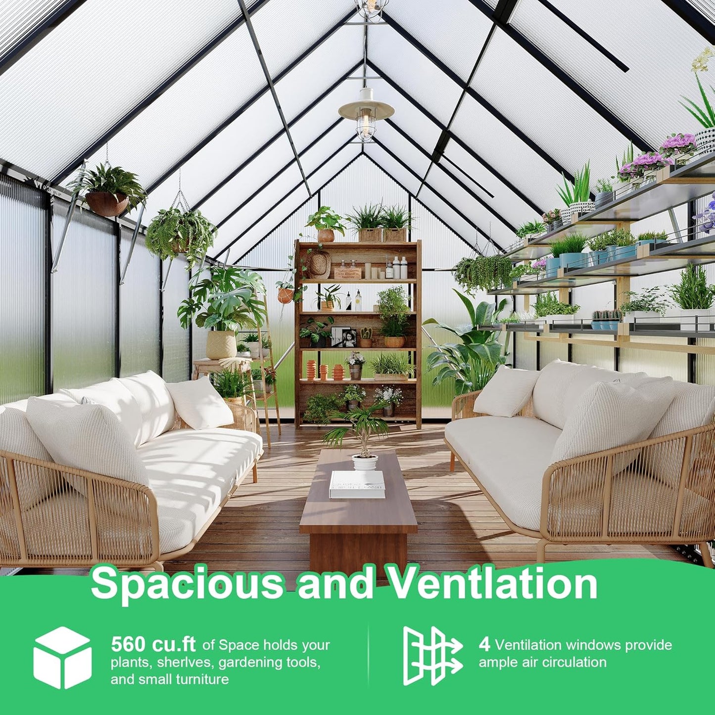 8'x14' , Large Enhanced Aluminum Greenhouses Kit for Outdoors, Aluminum-Framed Polycarbonate Greenhouse, Heavy Duty Polycarbonate Greenhouse with Quick Setup Structure and Roof Vent