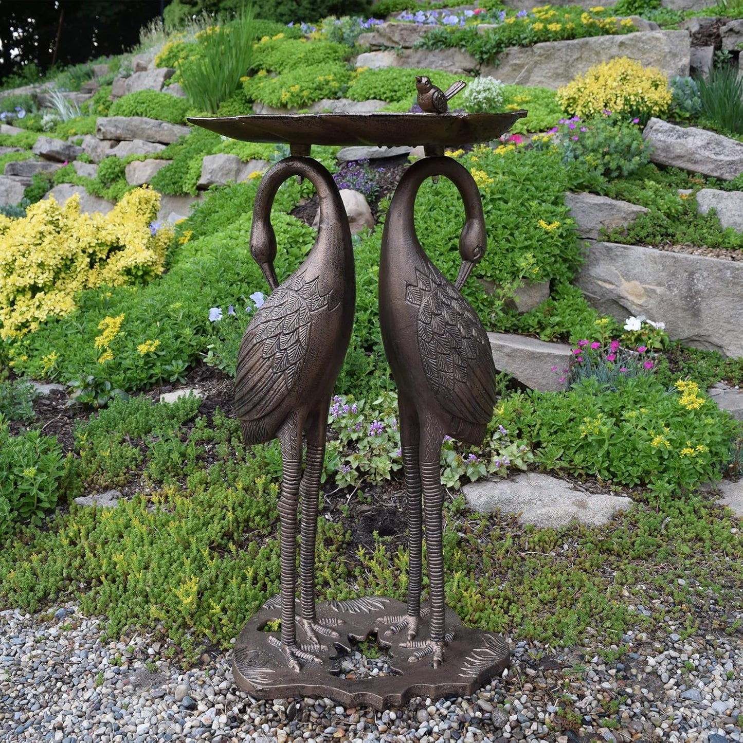 Oakland Living 2-Crane Lily Bird Bath, Antique Bronze, 16.75W x 16D x 29.5H inches