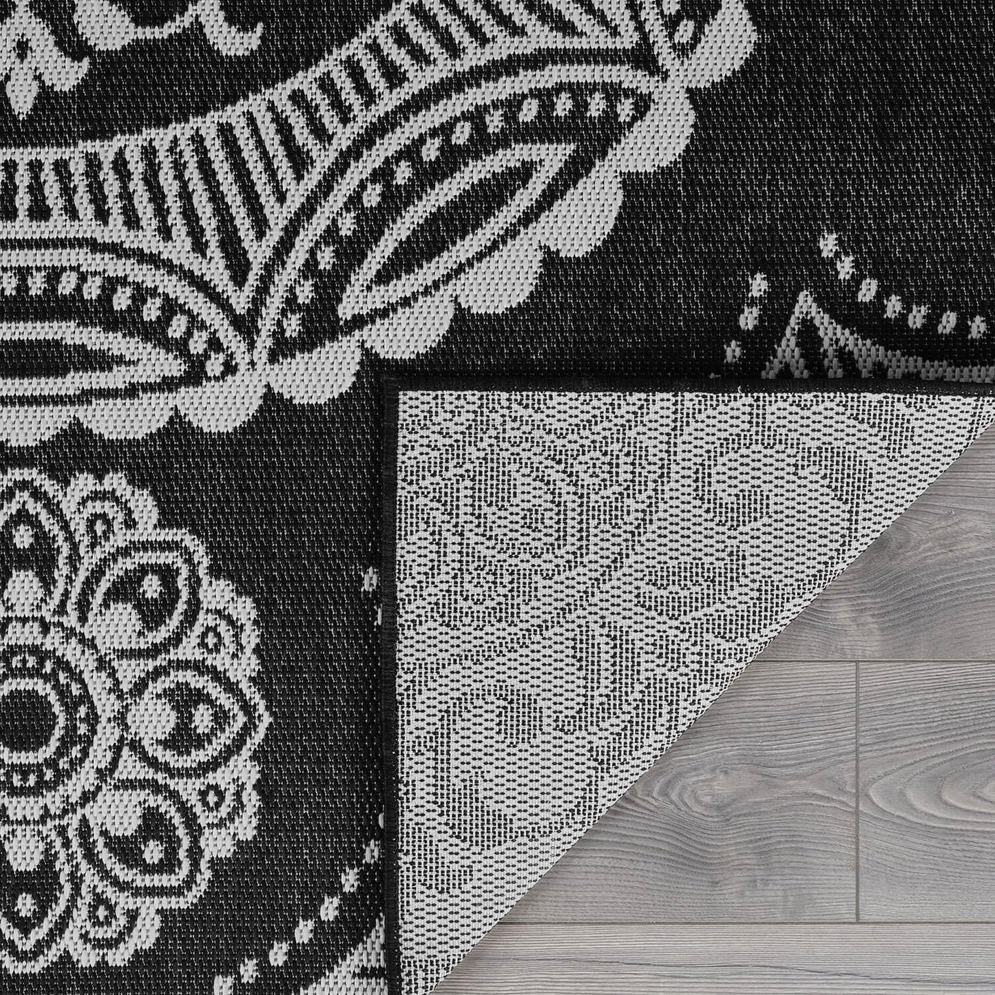 Medallion Outdoor Rug 8x10 Washable Outside Carpet for Indoor Patio Porch Waterproof Easy Cleaning Non Shedding Area Rugs Black 8 x 10