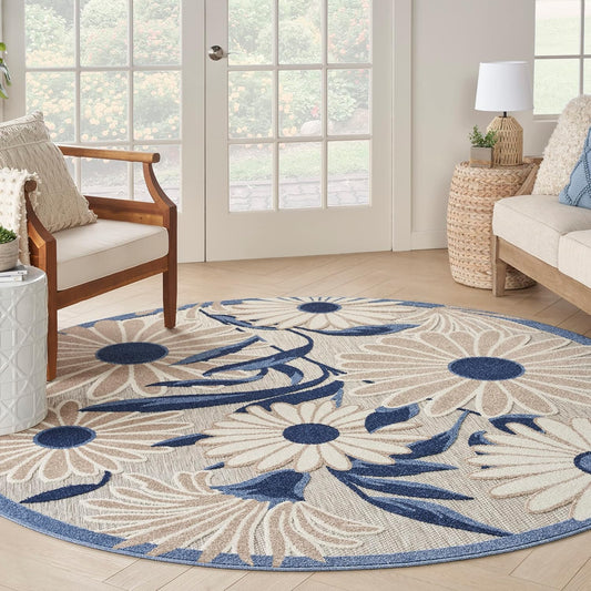 Nourison Aloha 8' x Round Blue Gray Fabric Contemporary Area Rug (8' Round)