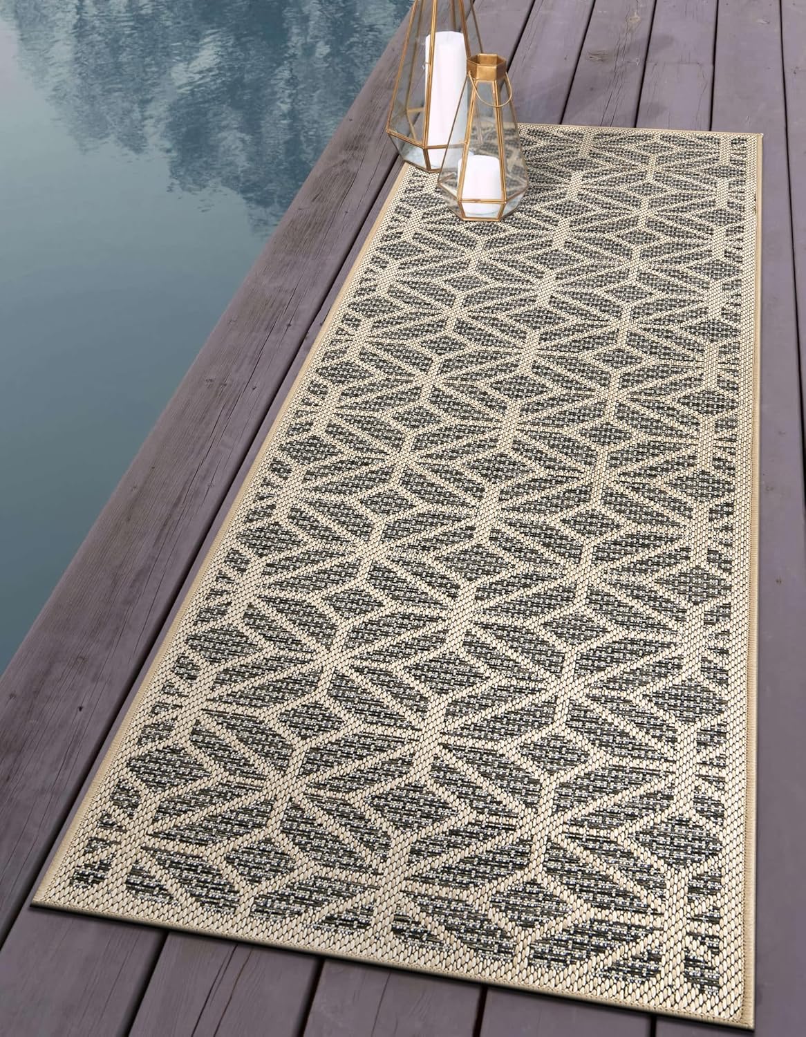 Rugshop Contemporary Geometric Indoor/Outdoor Runner Rug 2' 3" X 10' Blue