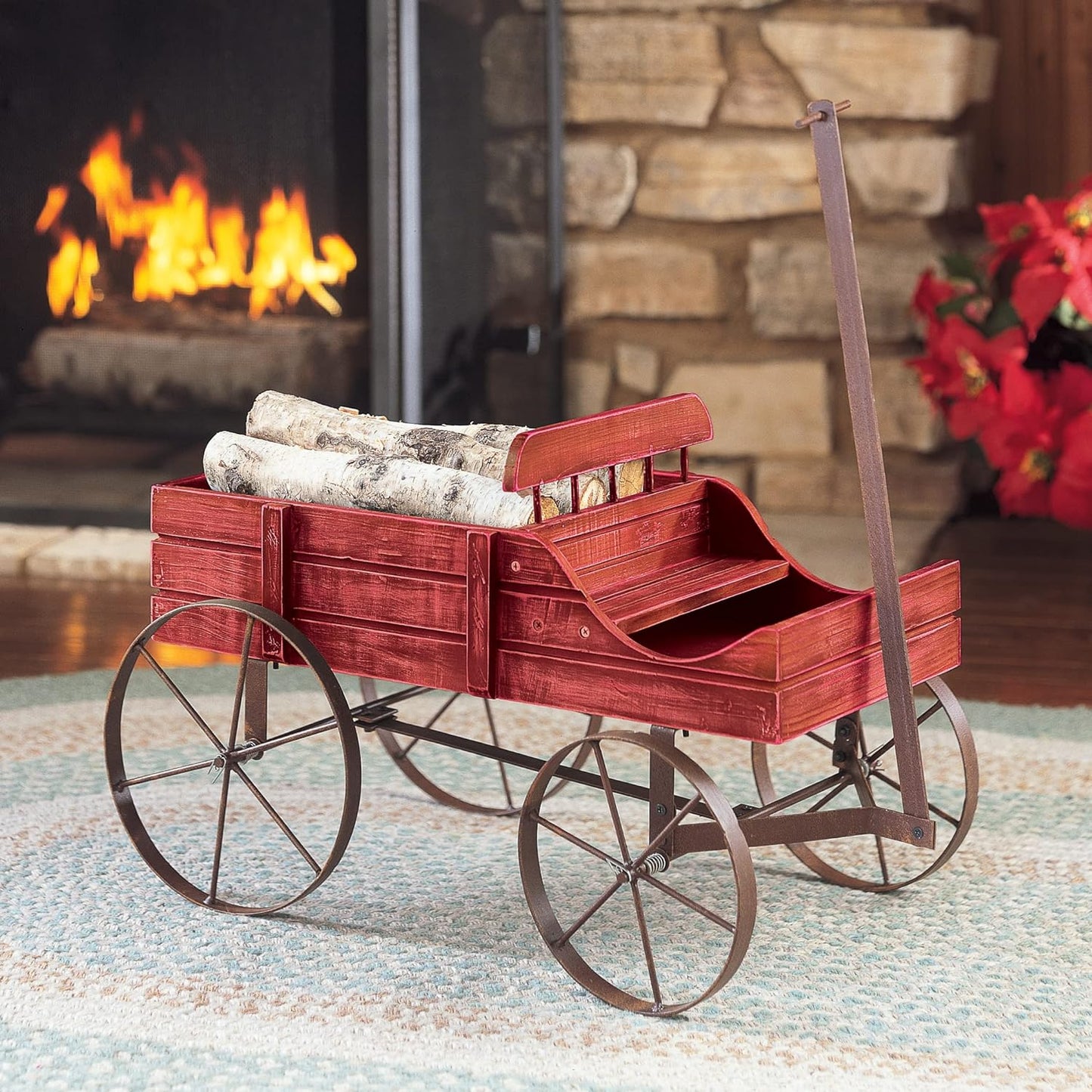 Collections Etc Amish Wagon Decorative Indoor/Outdoor Garden Backyard Planter, Red