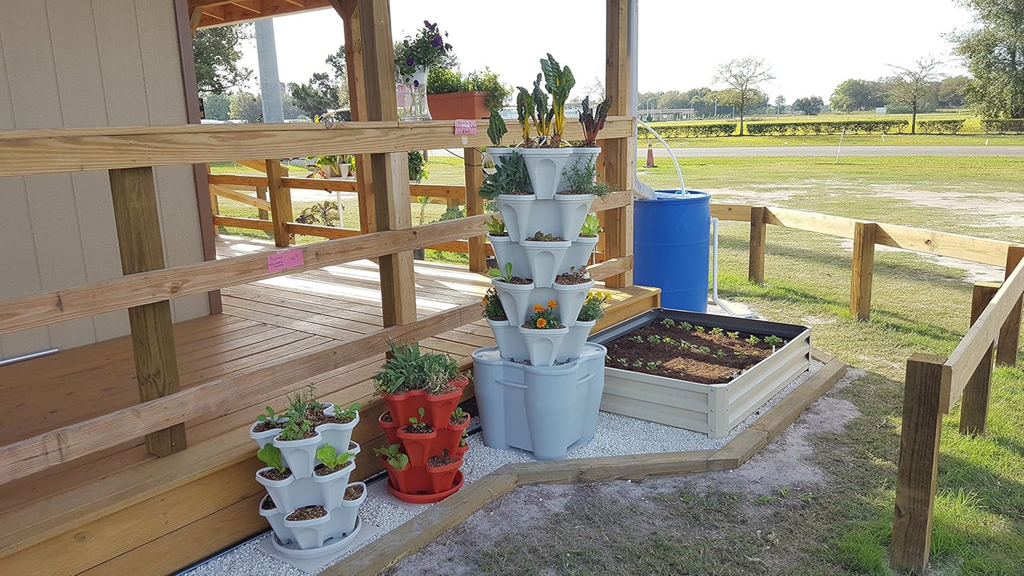 Mr. Stacky Smart Farm - Automatic Self Watering Garden - Grow Fresh Healthy Food Virtually Anywhere Year Round - Soil or Hydroponic Vertical Tower Gardening System (Standard Kit, Stone)