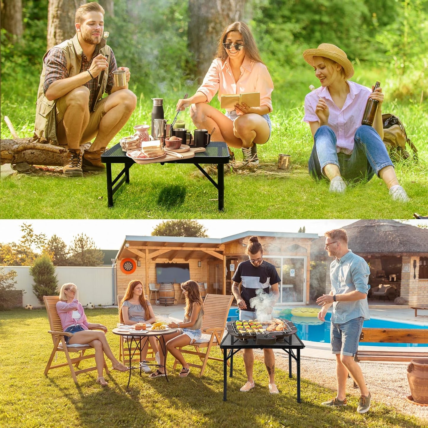 Small Folding Table for Camping Picnic Grill,Garden BBQ Side Table-Portable Lightweight,Compact,Height Adjustable Patio Outdoor Table with Carry Bag