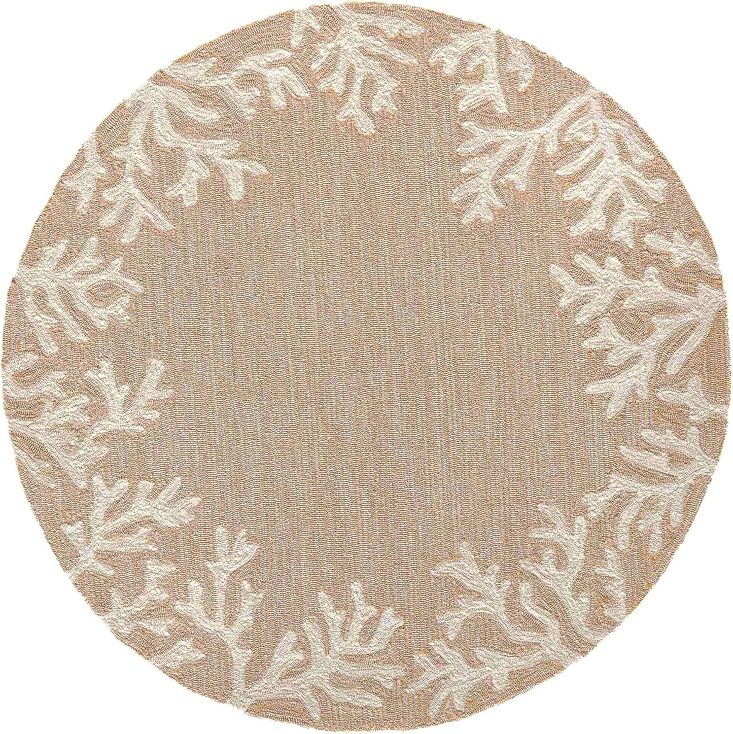 Liora Manne Capri Coastal Coral Border Neutral Indoor/Outdoor Rug, 8' Round