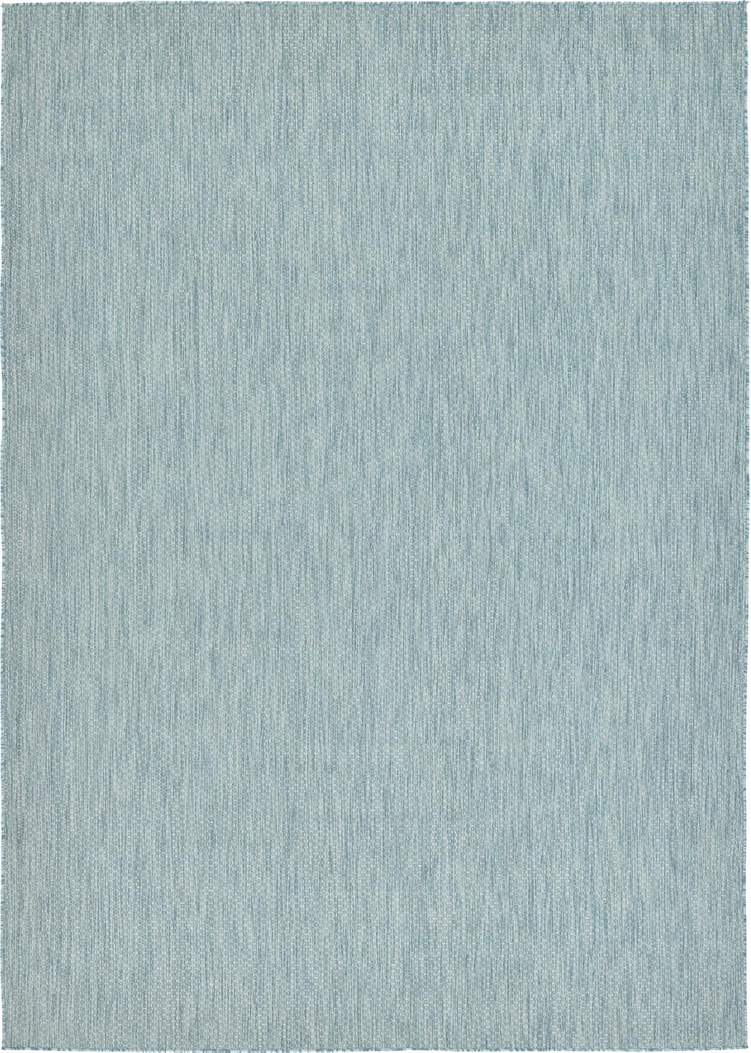 Unique Loom Collection Casual Transitional Solid Heathered Indoor/Outdoor Flatweave Area Rug (8' x 11' 4" Rectangle, Aquamarine/Ivory)
