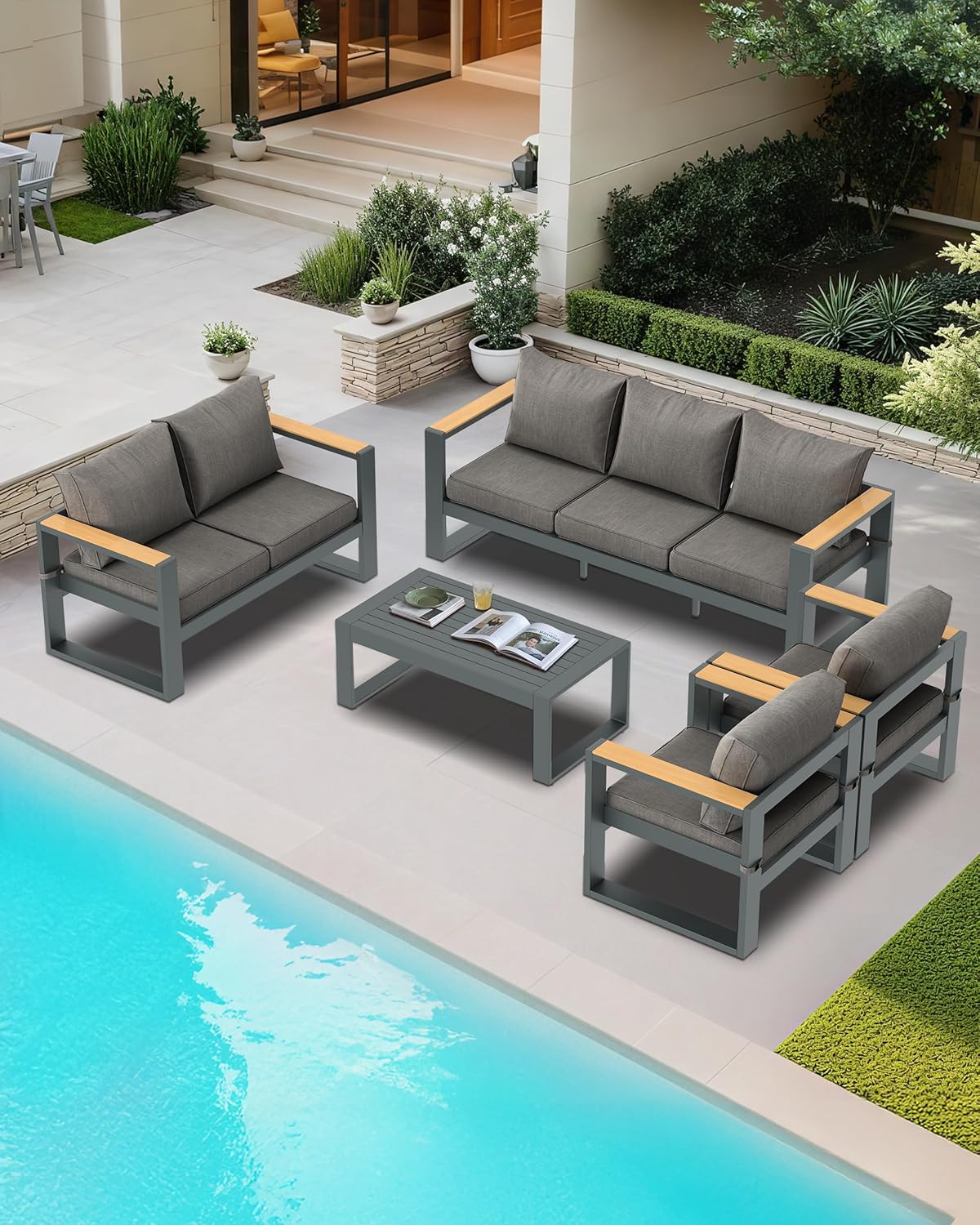 BPS Outdoor Aluminum Patio Furniture 3 Seats Sofa, 1 PCS All-Weather Metal Outdoor Sofa Chairs with Washable Thick Cushion for Garden, Patio, Balcony and Proch