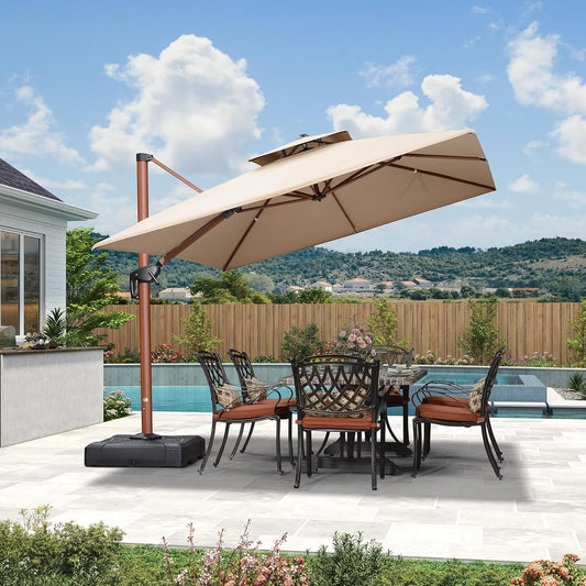 PURPLE LEAF 9' x 12' Double Top Deluxe Rectangle Patio Umbrella - Offset Hanging Cantilever Umbrellas in Heather Beige