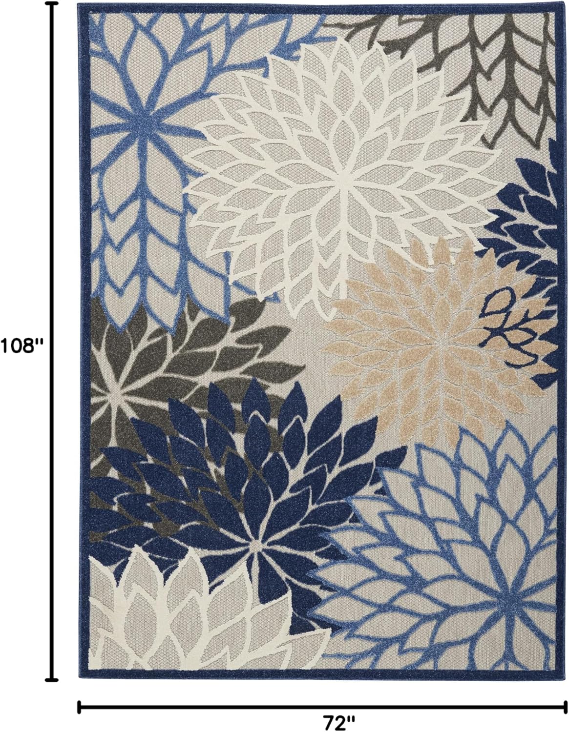 Nourison Aloha Indoor/Outdoor Blue/Multicolor 6' x 9' Area Rug, Easy Cleaning, Non Shedding, Bed Room, Living Room, Dining Room, Deck, Backyard, Patio (6x9)