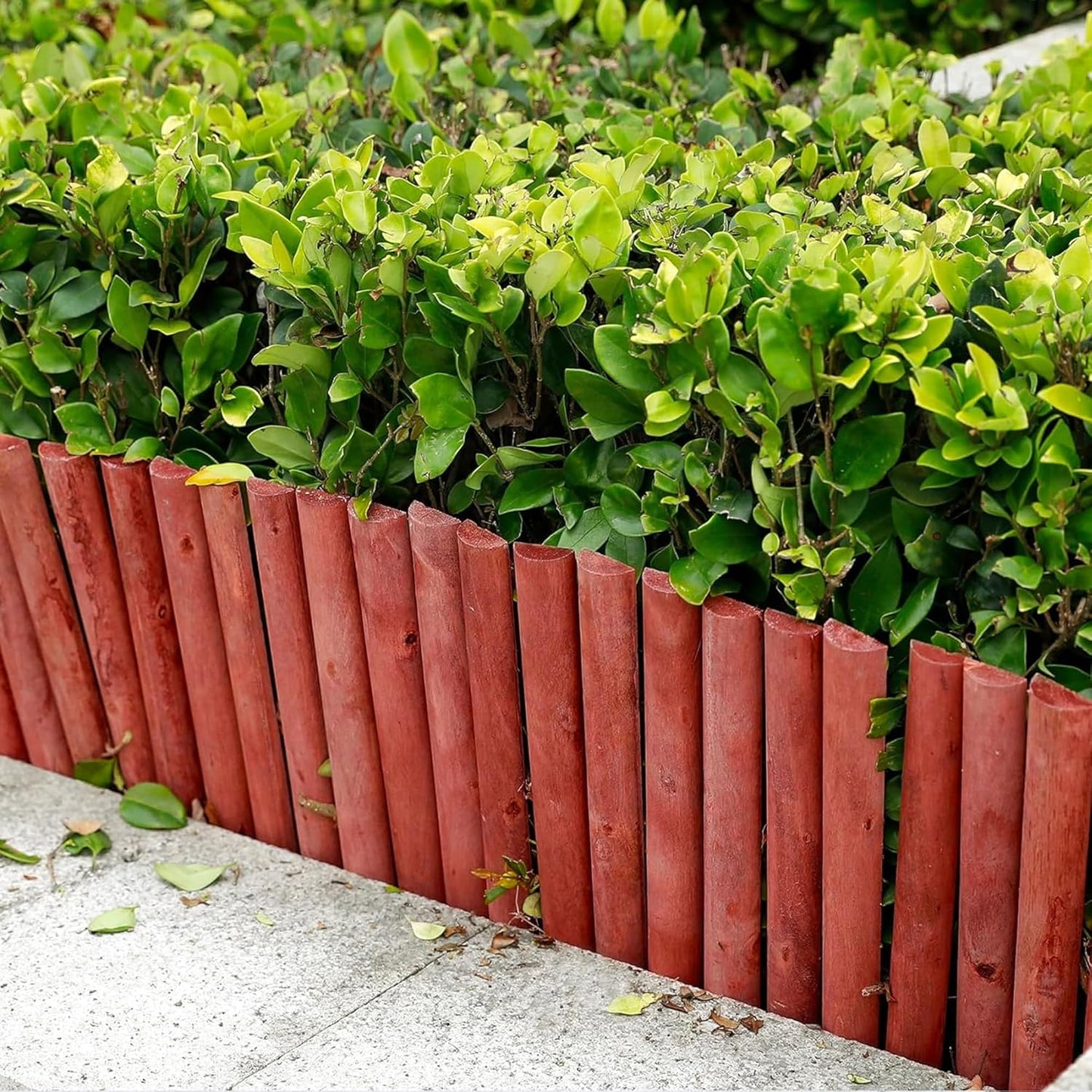 Worth Garden 3.5 Ft Wooden Short Fence Outdoor Landscape Edging Flexible Decorative Border - Tree Fence - Spring Garden & Yard Maintenance - 11.8'' H x 42'' L - (11.8'', Red) - K624A04