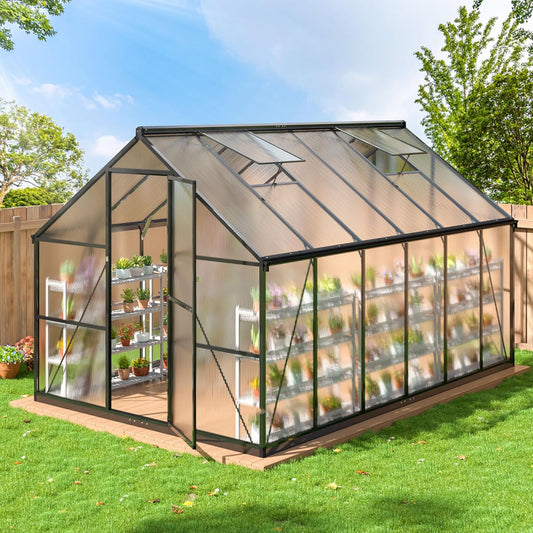 Polar Aurora 8x12 FT Greenhouse, Quick Aluminum Assembly Structure Polycarbonate Greenhouse, Walk-in Greenhouses for Outdoors with Ventilated Windows, Green Houses for Outside Backyard Garden