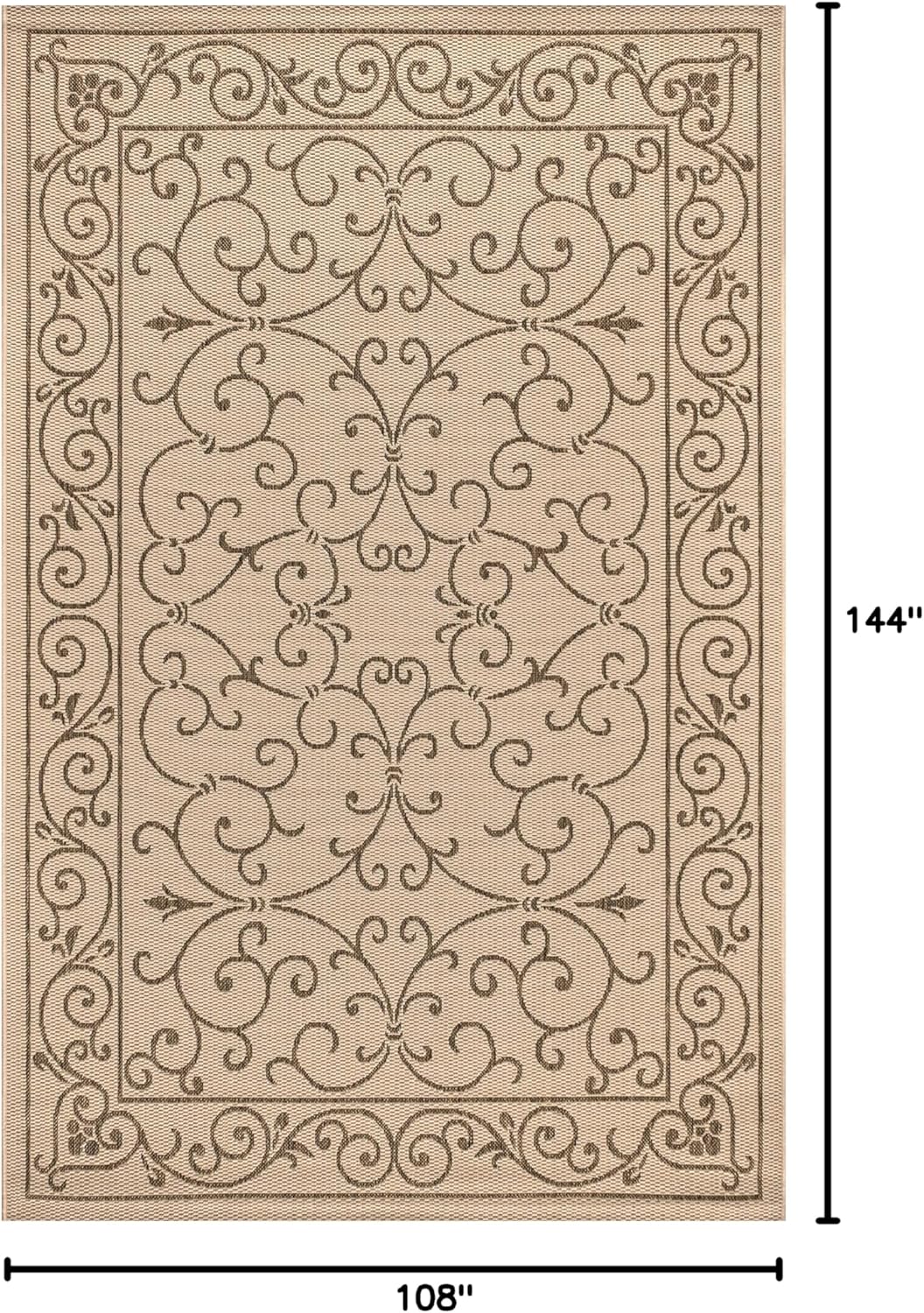 JONATHAN Y SMB106A-9 Charleston Vintage Filigree Textured Weave Indoor Outdoor Area Rug Classic Coastal Easy Cleaning Bedroom Kitchen Backyard Patio Non Shedding, 9 X 12, Beige/Brown