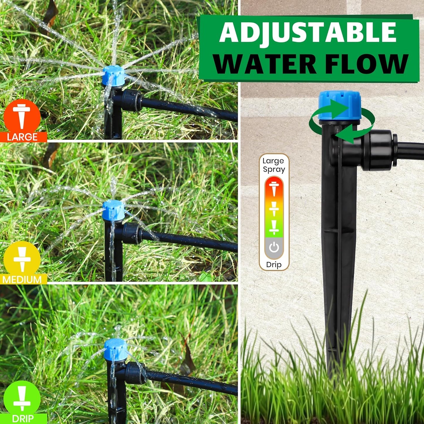 Bonviee 20-Pack Drip Irrigation Emitters- 1/4" Push-to-Connect Precision Irrigation Stakes - Low Flow Garden Watering System for Vegetables, Shrubs & Flower Beds