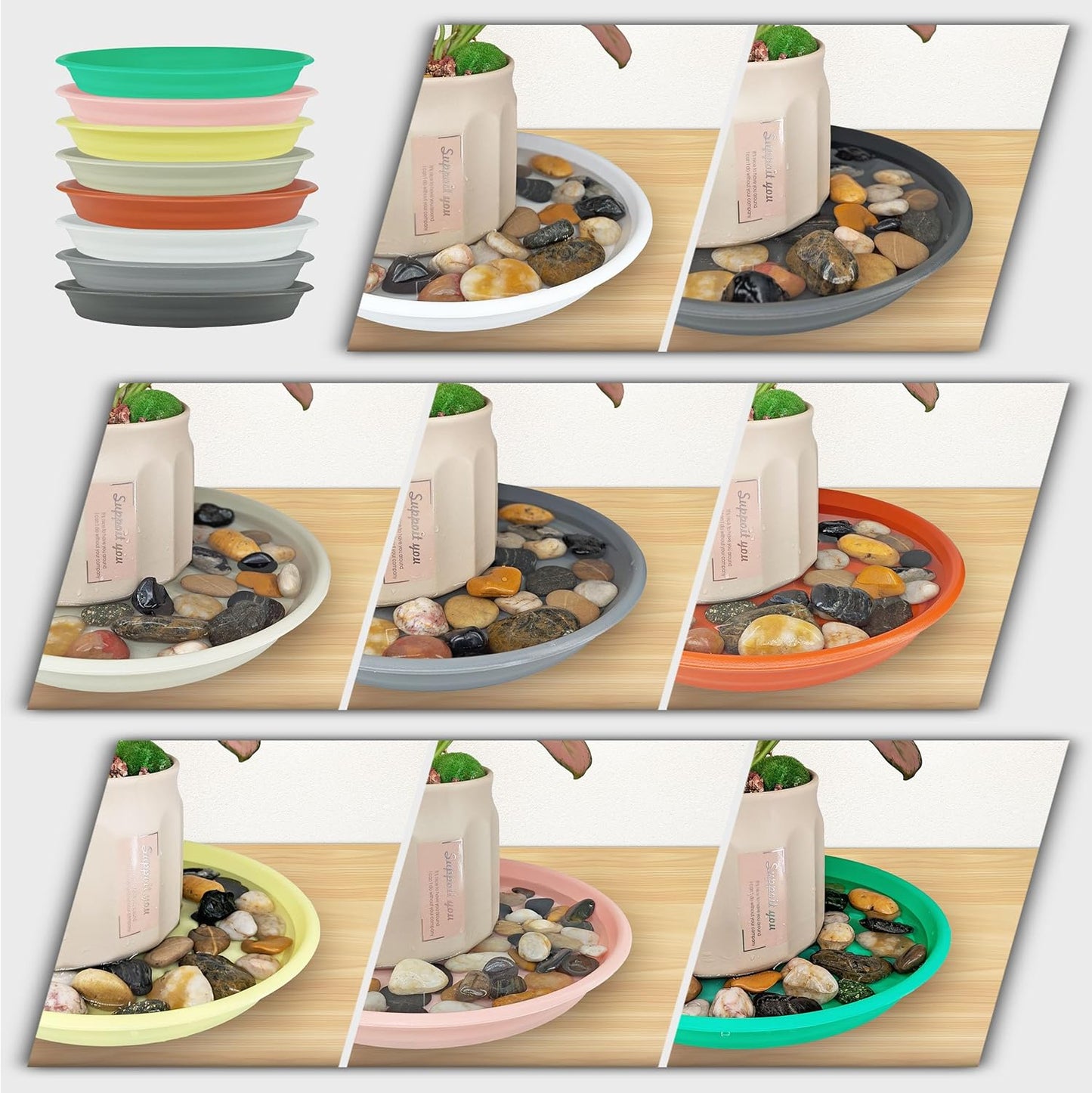 12Pcs Colourful Plant Saucer, 6 8 10 Inch Durable Plastic Plant Tray, Round Plant Pot Saucers, Drip Tray for Indoor and Outdoor Garden, Yellow