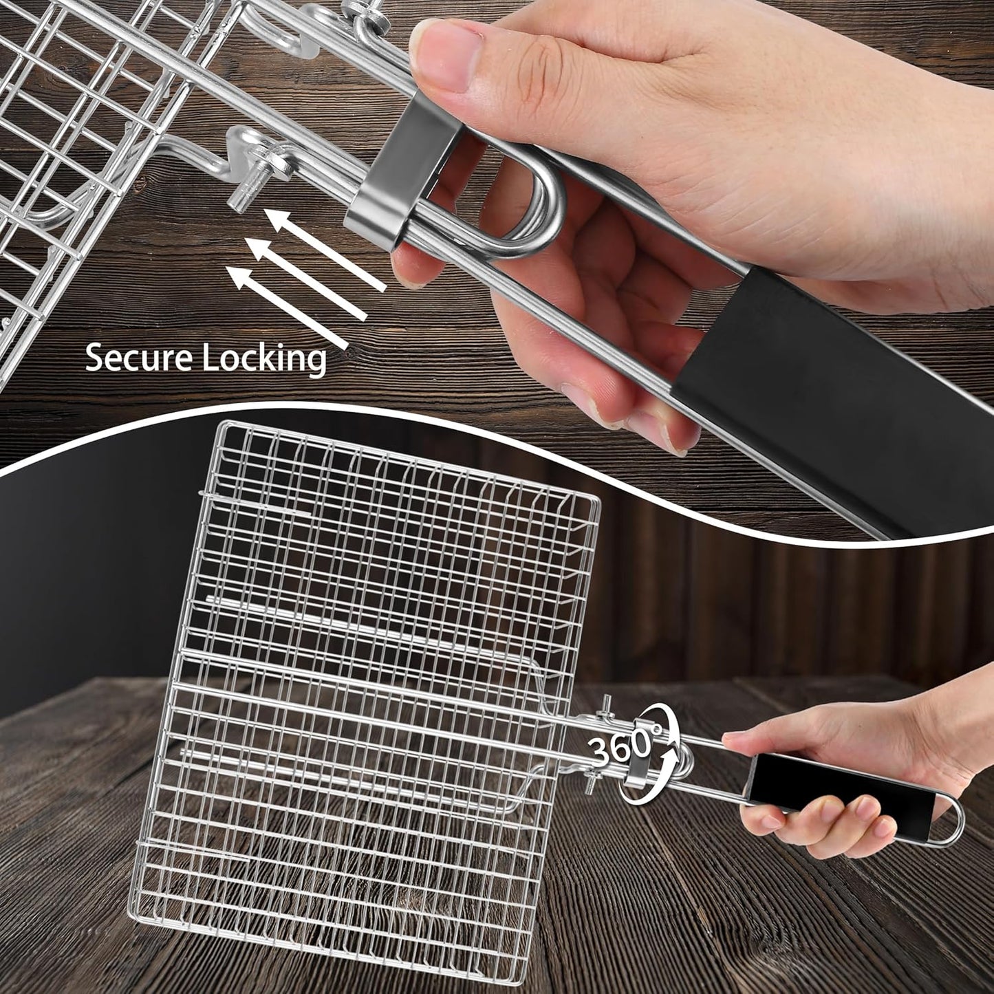 Pleafind Grill Basket Set - 8 PCS, Portable BBQ Grilling Basket with Removable Handle, Stainless Steel Grill Baskets for Outdoor Grill, Includes Silicon Brush, Steel Clip and 4 Skewers