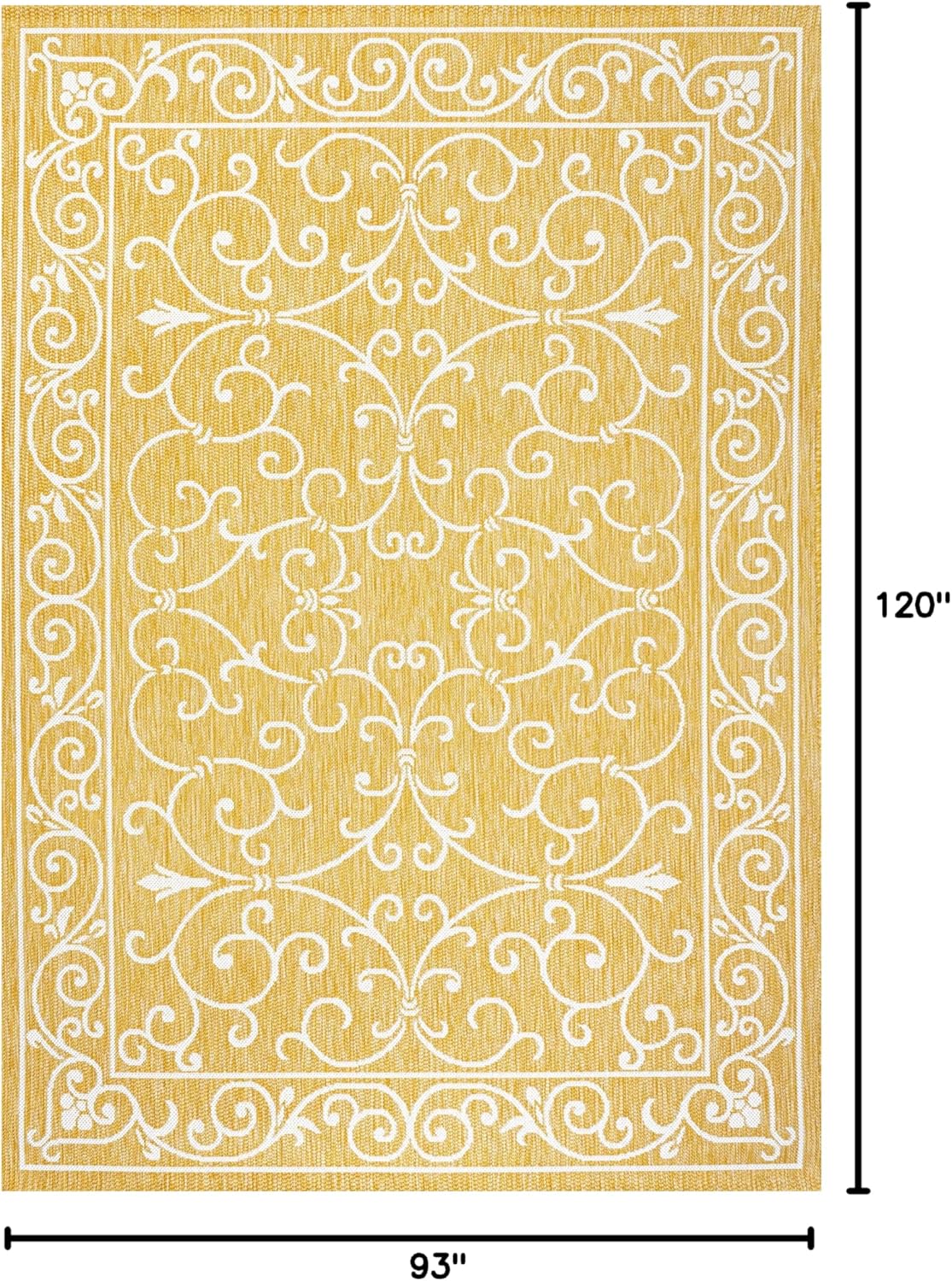 JONATHAN Y SMB106L-8 Charleston Vintage Filigree Textured Weave Indoor Outdoor Area Rug, Classic Traditional Easy-Cleaning,Bedroom,Kitchen,Backyard,Patio,Non Shedding, 8 X 10, Yellow/Cream
