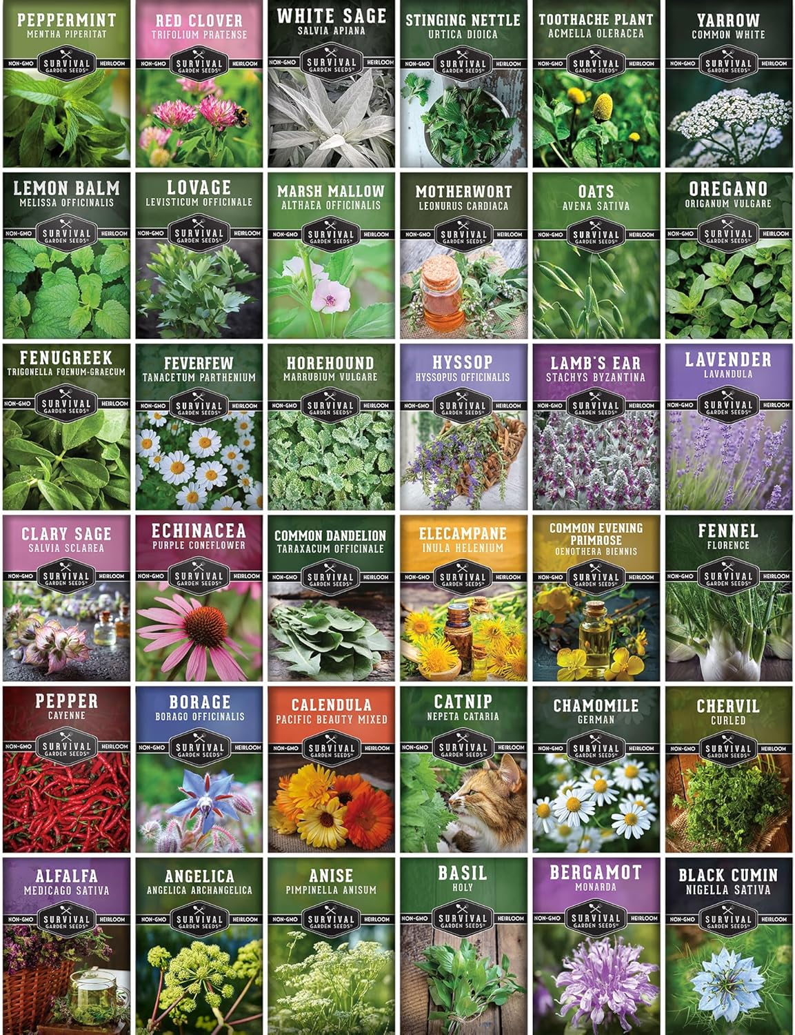 Ultimate Medicinal Herb Seeds Variety Pack – 36 Heirloom Varieties, 28,000+ Lavender, Calendula, Echinacea, Peppermint, Yarrow – Non-GMO Garden Kit by Survival Garden Seeds