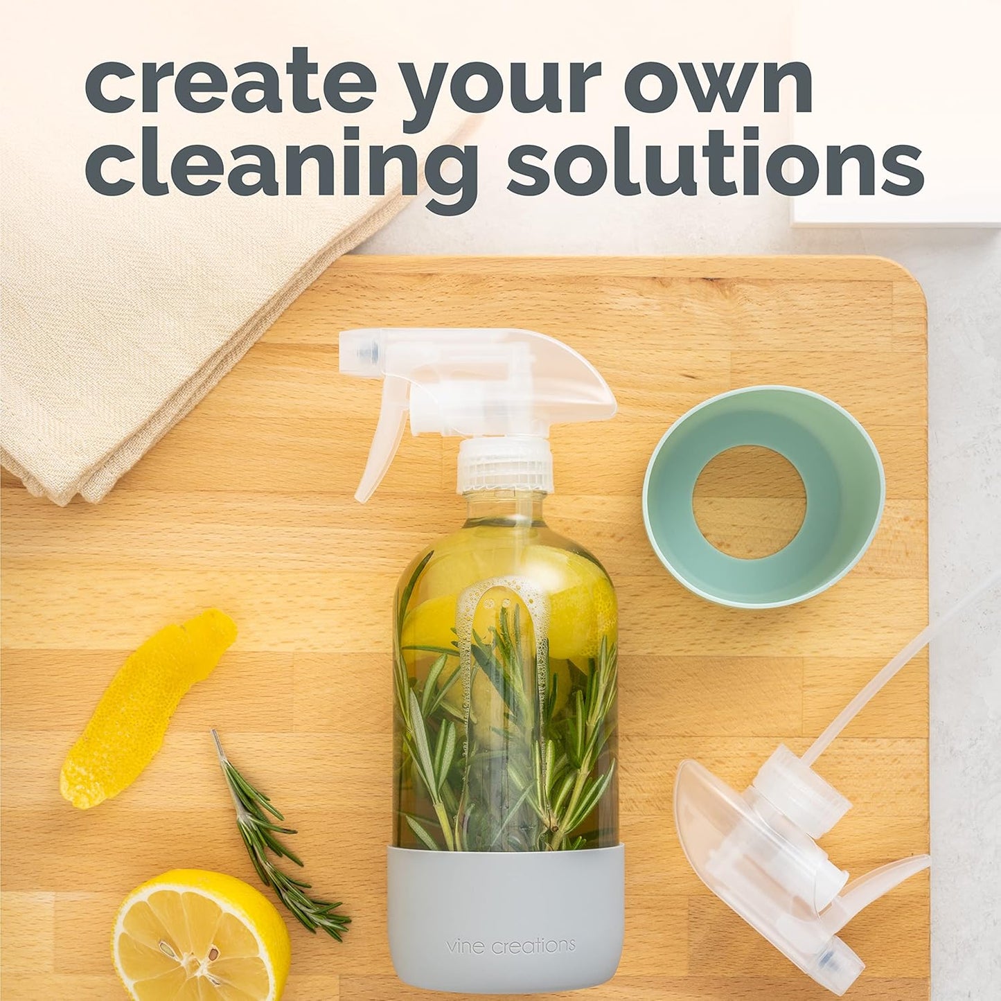 Vine Creations Glass Spray Bottles for Cleaning Solutions, Clear Glass Spray Bottle with Silicone Sleeve, 16 oz Empty Spray Bottles for Cleaning, Plant Spray Bottle, Mist and Stream Nozzle - 2 Pack