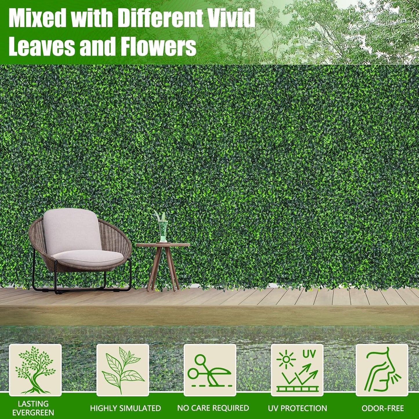 Artificial Boxwood Roll,40x120 in(33.3 sqft) UV-Anti Faux Ivy Grass Wall Backdrop for Balcony Privacy, Fake Grennery Wall Decor for Garden, Patio, Backyard