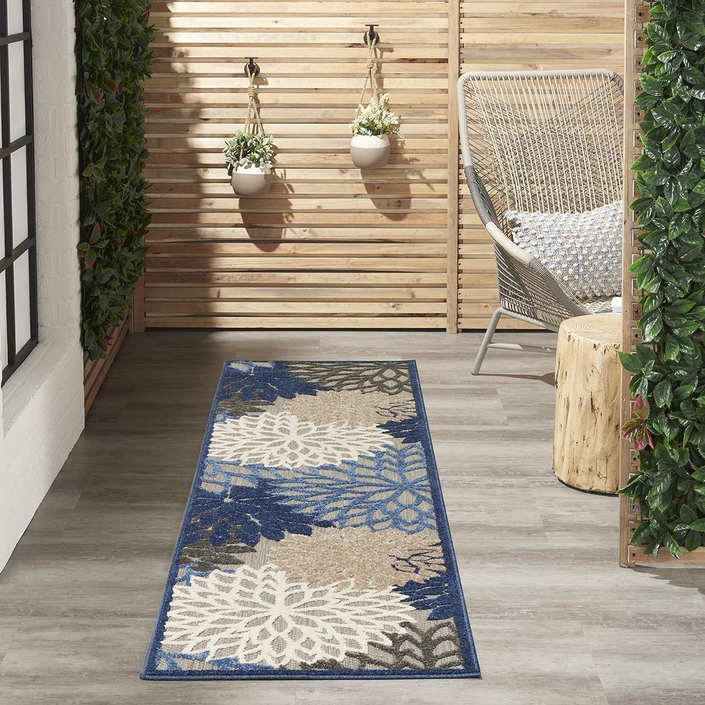 Nourison Aloha Indoor/Outdoor Blue/Multicolor 2'3" x 8' Area Rug, Tropical, Botanical, Easy Cleaning, Non Shedding, Bed Room, Living Room, Dining Room, Deck, Backyard, Patio (2x8)