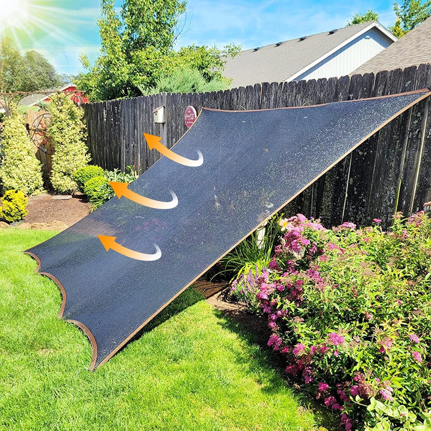 QLOFEI 60-70% Shade Cloth with Grommets, Sunblock Shade Sail Mesh Tarp for Plant Greenhouse, Easy to Hang Neting Cover for Patio Kennel Chicken Coop Lawn Garden, 6x8 FT