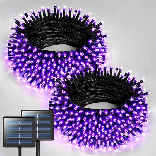 JMEXSUSS 2 Pack Purple Solar Halloween Lights, Total 400 LED 151FT Purple Halloween Lights Outdoor Waterproof, 8 Modes Solar Christmas Light for Outside Patio Yard Tree Decorations