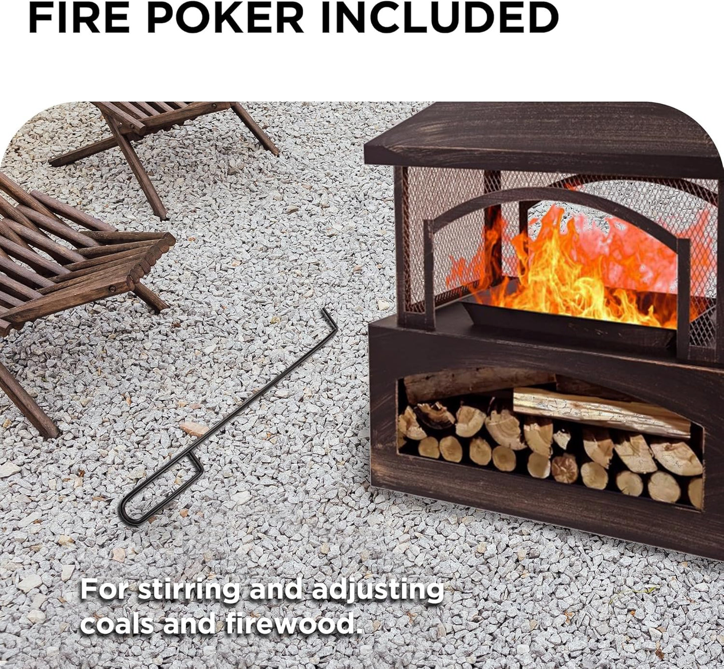 Bestier 37" Fire Pits, Wood Burning Fireplace for Outside Rectangular Chiminea Outdoor Firepits with Poker, Wood Storage, Rain Cover and Removable Fire Grill for Patio, Garden, Backyard, Camping