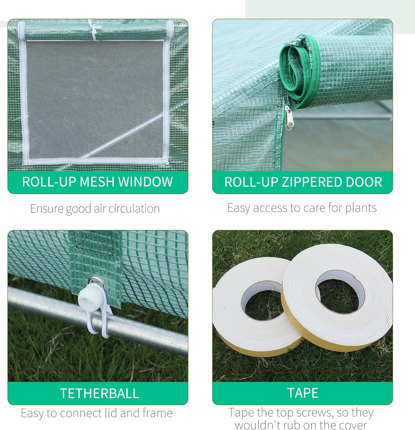 Outsunny 20' x 10' x 7' Outdoor Walk-in Greenhouse, Tunnel Green House with Roll-up Windows, Zippered Door, PE Cover, Heavy Duty Steel Frame, Green