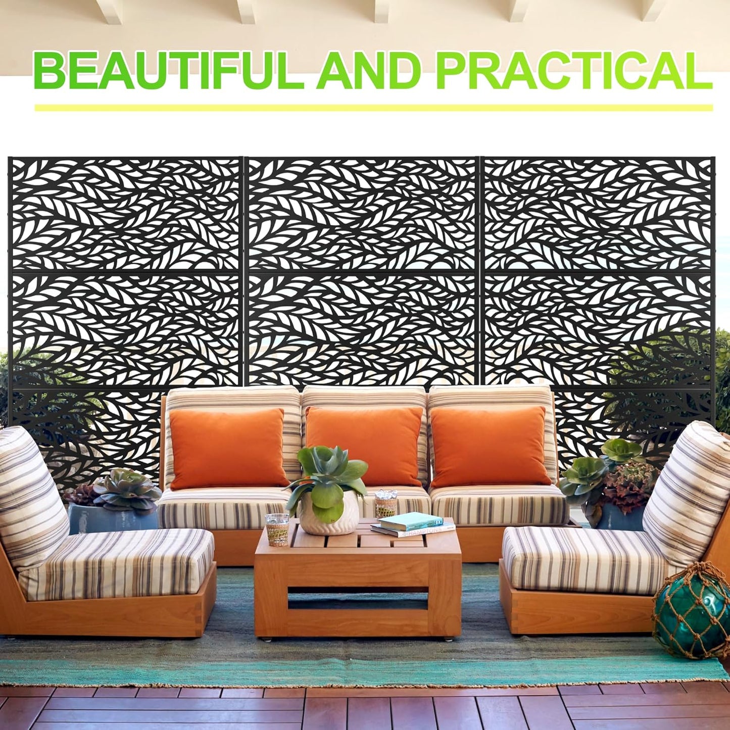 Outdoor Privacy Screen,72" H×47" W Metal Privacy Screen, Freestanding Privacy Fence Panels for Patio