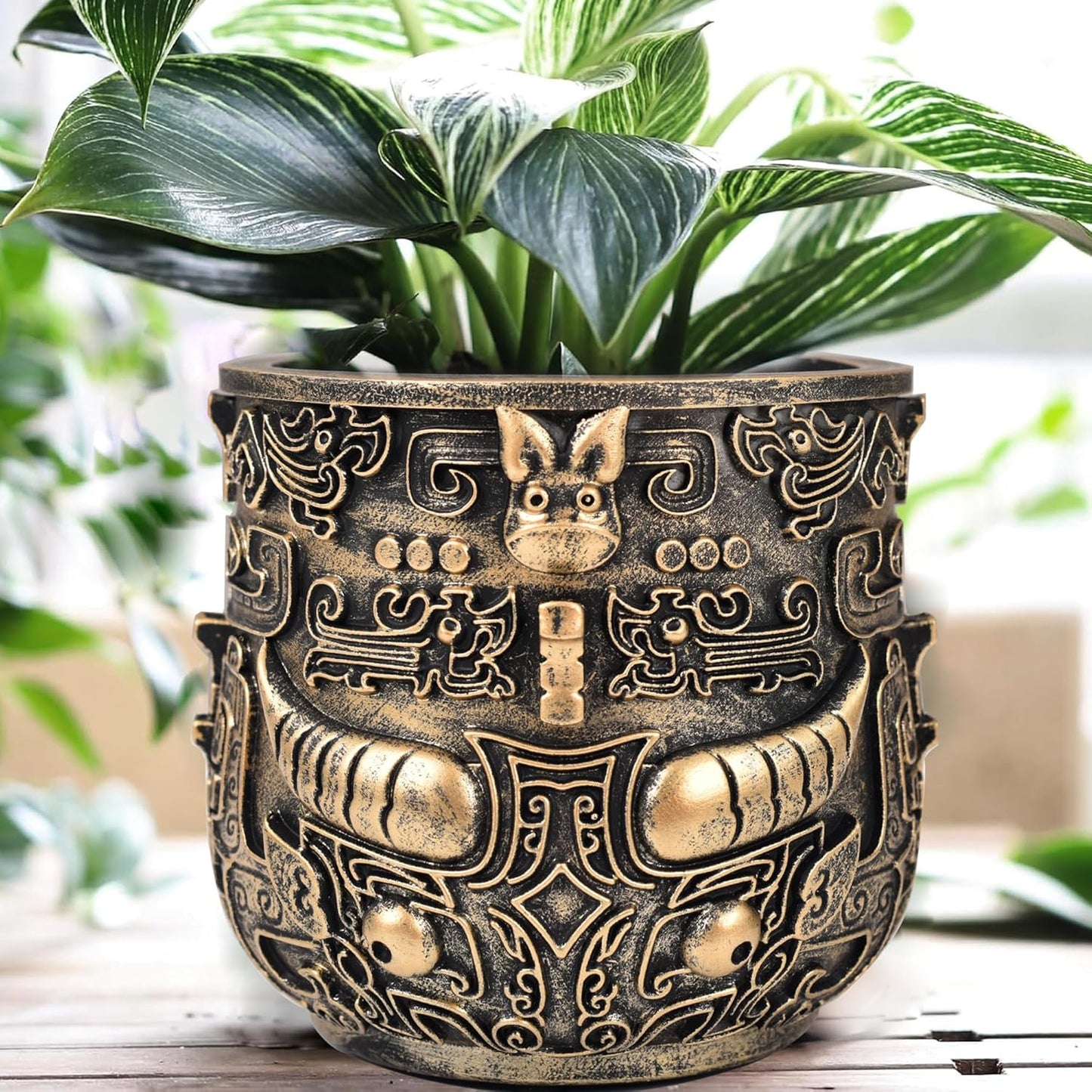 Tribal Vintage Face Planter,Lightweight Unique Plant Pots with Drainage,Eclectic Small Succulent Flower Planters Pots for Outdoor&Indoor Plants,Funny Garden Pot for Room Decor(5.5in)