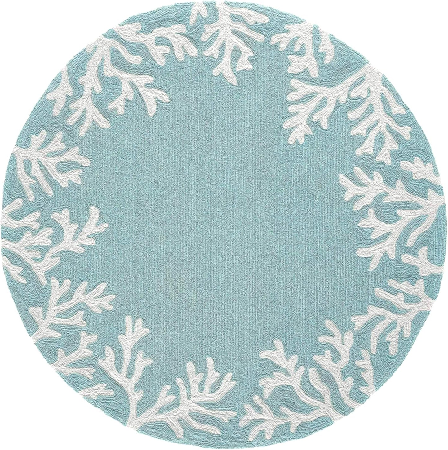 Liora Manne CAPRI Indoor/Outdoor Handmade Synthetic Blend Durable Area Rug - Traditional Border Coastal Beach Accent (Coral Border Aqua) (5' Round)
