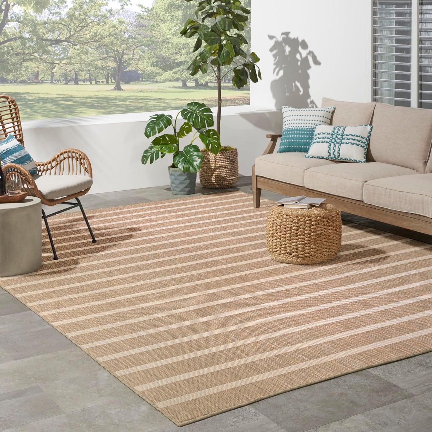 Nourison Home Positano Indoor/Outdoor Beige Ivory 8' x 10' Area Rug, Easy Cleaning, Non Shedding, Bed Room, Living Room, Dining Room, Backyard, Deck, Patio (8x10)