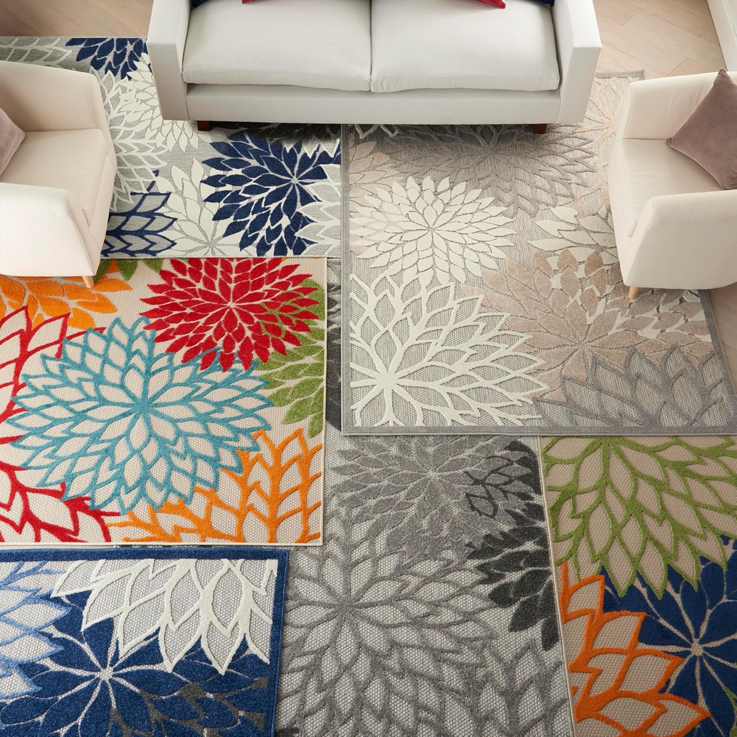 Nourison Aloha Indoor/Outdoor Multicolor 7'10" x 10'6" Area Rug, Tropical, Botanical, Easy Clean, Non Shedding, Bed Room, Living Room, Dining Room, Deck, Backyard, Patio (8x10)