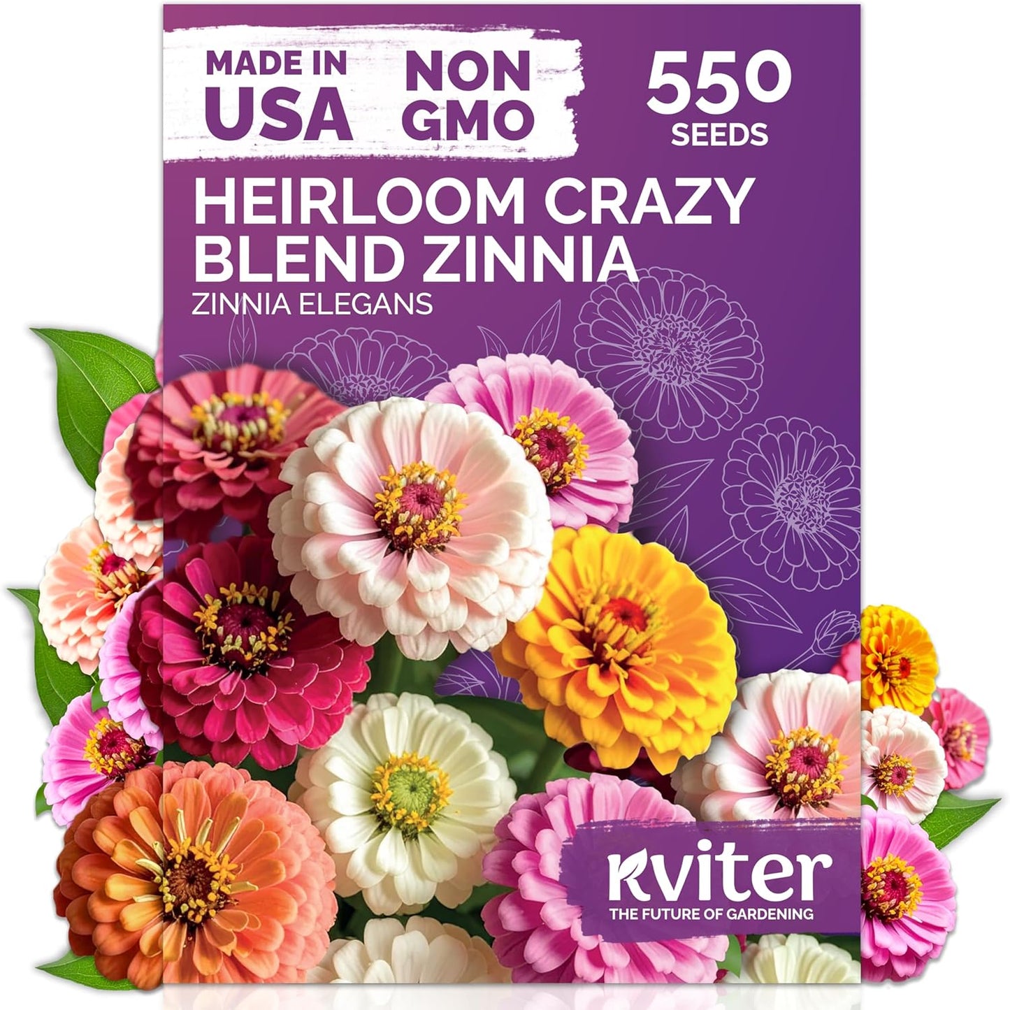 KVITER 550 Crazy Blend Zinnia Seeds for 2025 (Zinnia Elegans) – Double Zinnia Seed Mix, Heirloom Pollinator Magnet – Ideal Flower Seeds for Planting in Cutting Garden, Borders, Containers