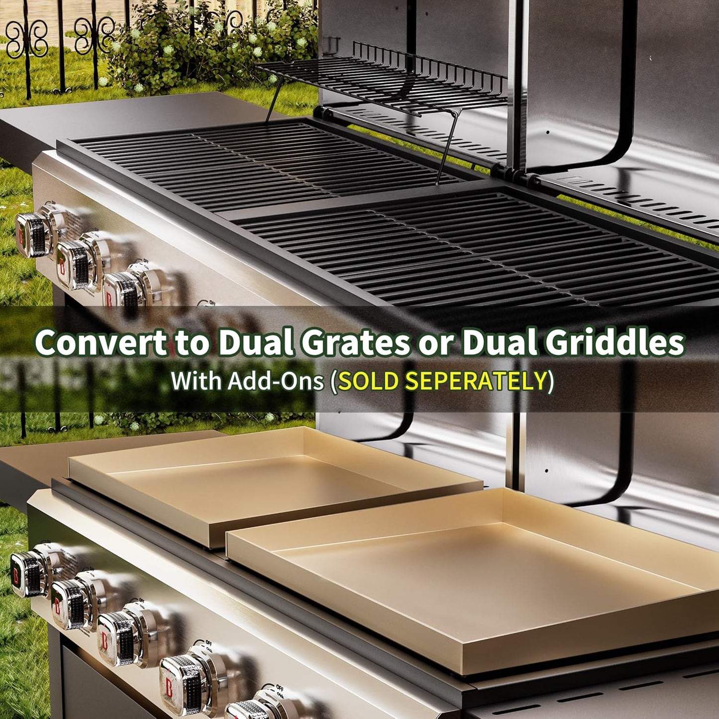 Brand-Man Griddle Grill Combo 6-Burner, 2 in 1 Versatile Propane Gas Grill and Griddle with Double Stainless Steel Lids, BBQ Combo for Outdoor Kitchen & Backyard Barbecue Cooking