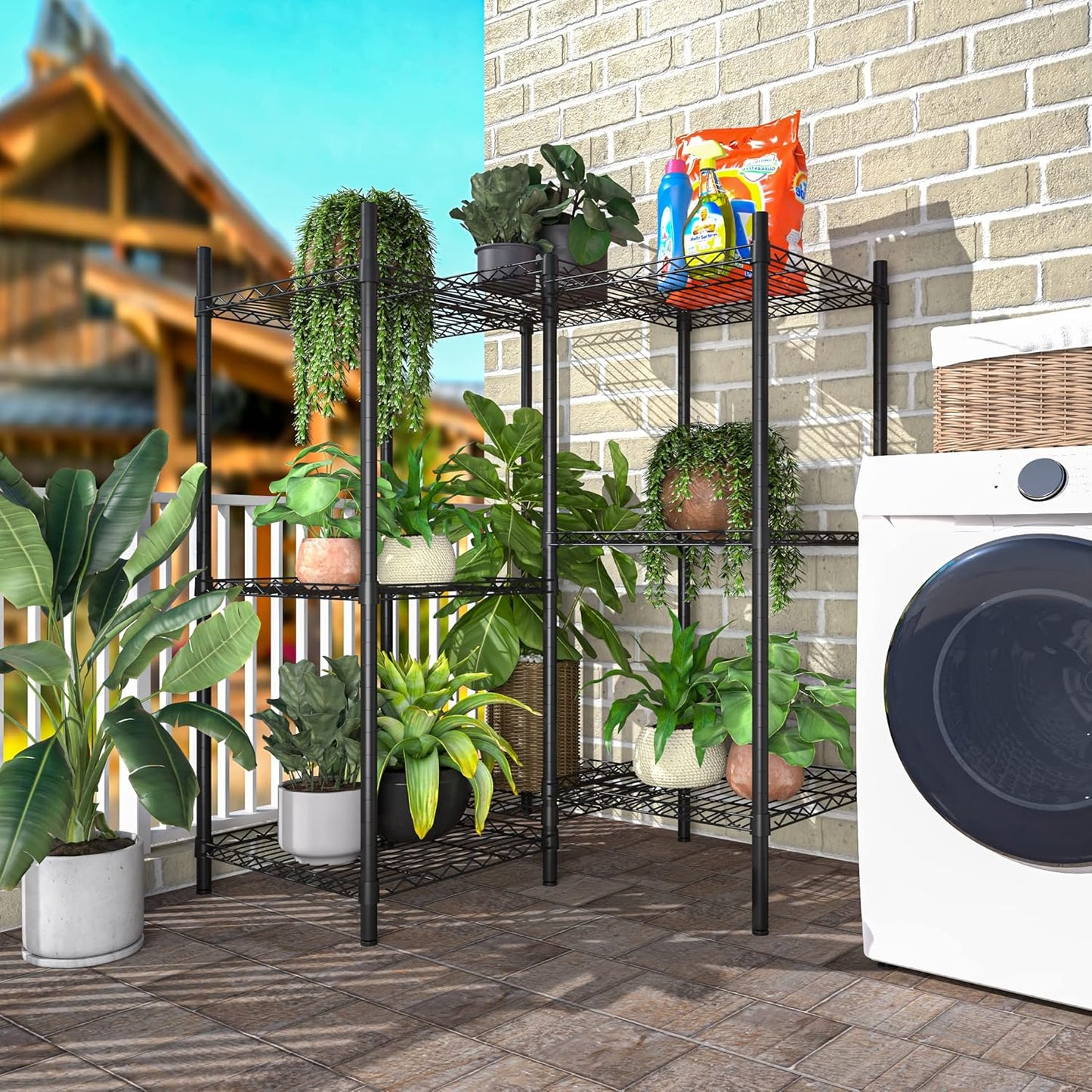 Xiofio 8-Tier Plant Stand for Indoor Outdoor,Multiple Plants Plant Rack,Adjustable Plant Stand Suitable for Bedroom Living Room Balcony Garden,Black