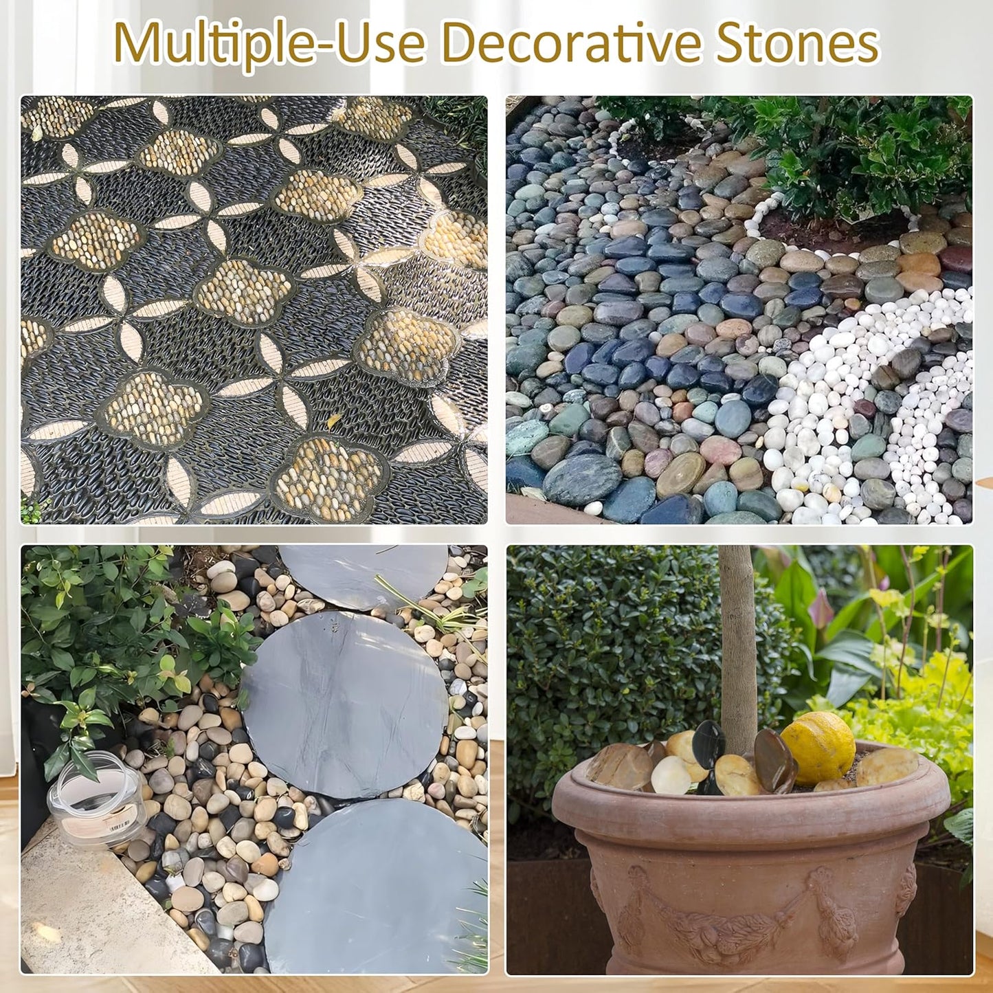 Sunnyglade 40 LBS River Rocks, 2-3 Inch Natural Pebbles for Indoor Plants, High Polished Decorative Stones Vase Filler Fish Tank Aquariums Landscaping Garden Outdoor and Indoor DIY (40, Pounds)