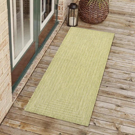 Adiva Rugs Outdoor Indoor Area Rug, Weather Resistant, Easy to Clean, Stain Resistant Floor Mat for Dining Room, Backyard, Deck, Patio (Olive Weiss, 2'6" x 7')