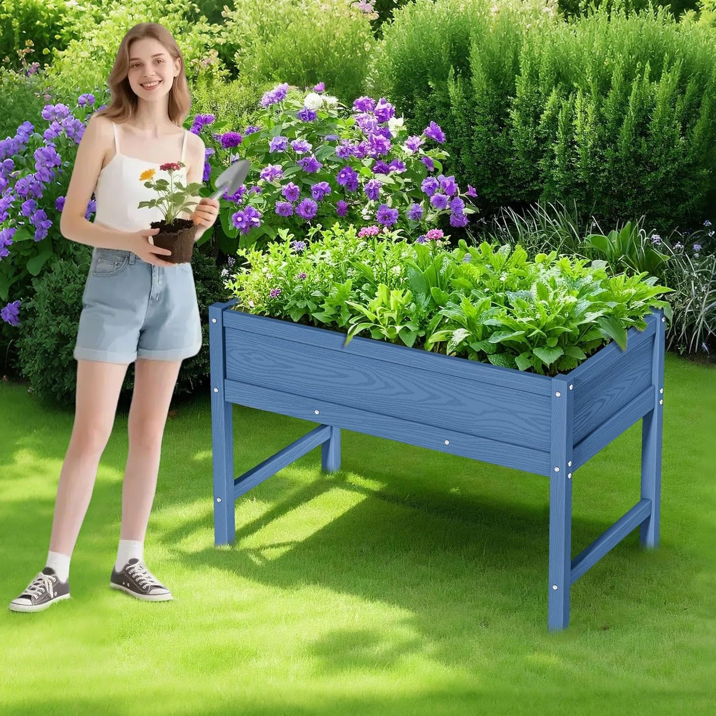 Raised Garden Bed Outdoor with Legs,HDPE Elevated Planter Box Rot-Resistant and Non-Cracking,Raised Beds for Gardening for Backyard, Patio, Balcony, 300lb Capacity Navy