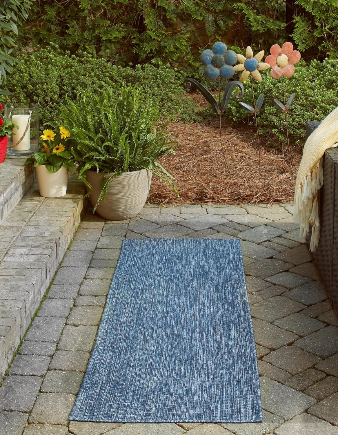 Unique Loom Collection Casual Transitional Solid Heathered Indoor/Outdoor Flatweave Area Rug (2' x 6' 1" Runner, Blue/Navy Blue)