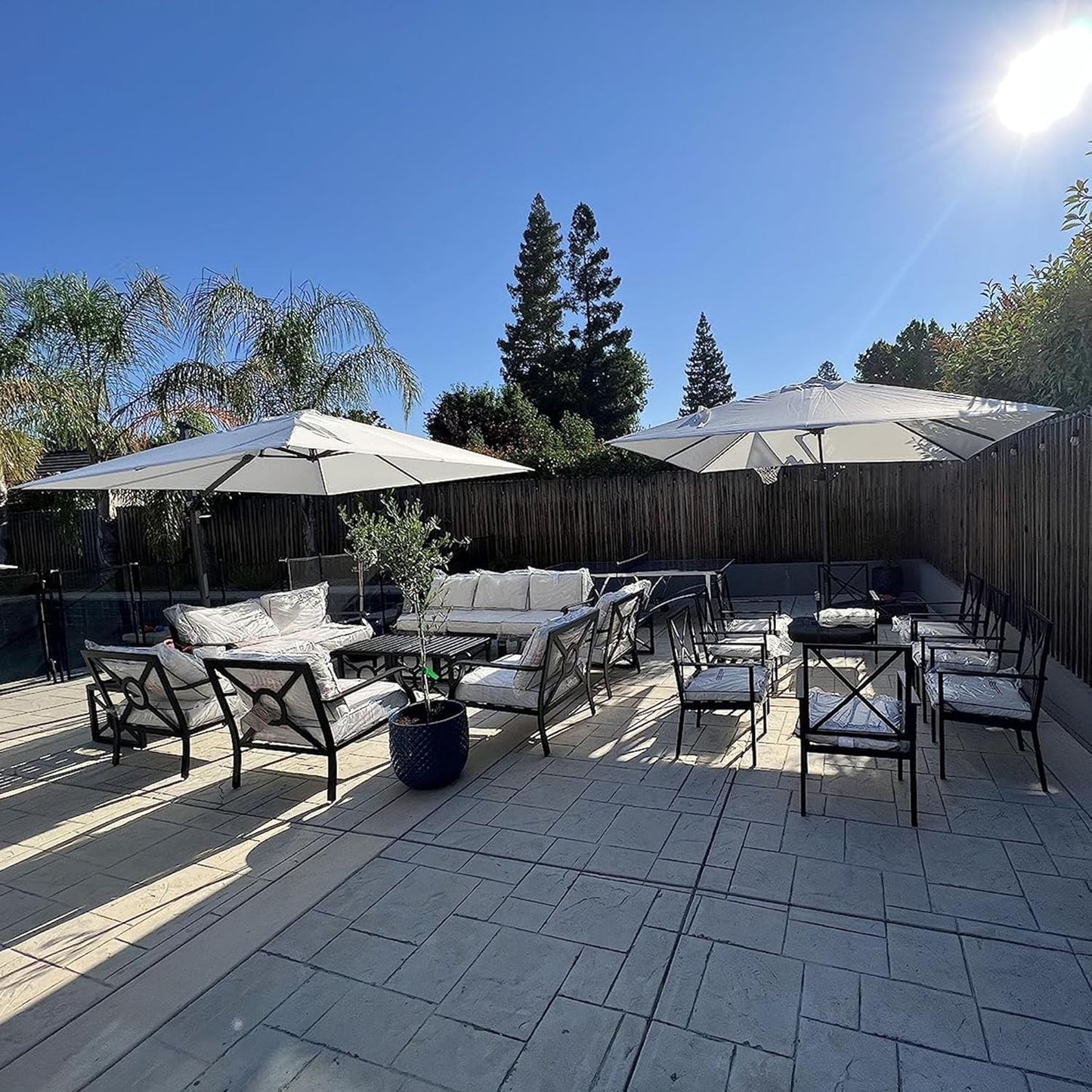 PURPLE LEAF 9' X 11.5' Patio Umbrella Outdoor Cantilever Rectangle Umbrella Aluminum Offset Umbrella with 360-degree Rotation for Garden Deck Pool Patio, White