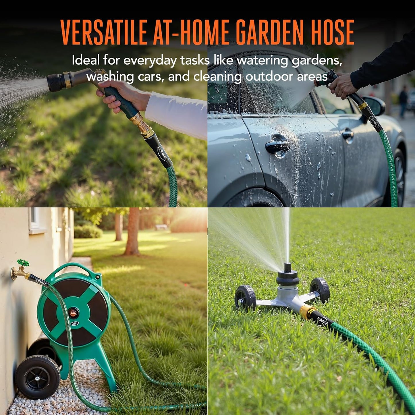 Scotts 50 ft. Garden Hose – 5/8 in. Diameter, 4-Ply Construction, 300 PSI, High-Pressure, Easy-to-Coil Water Hose with Crush-Resistant Couplings, Easy to Connect for Lawn and Garden Use