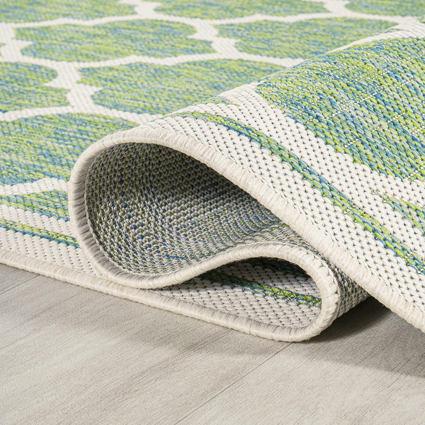 Eyely BMS109I-210 Santa Monica Trebol Moroccan Trellis Textured Weave Indoor/Outdoor Runner Rug Coastal;Bohemian, Bedroom, Backyard, Patio, Easy-Cleaning, Non-Shedding, 2 X 10, Cream/Green