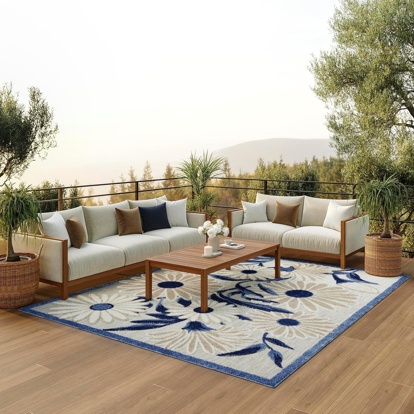 Nourison Home Aloha 8' x 11' Blue Gray Fabric Contemporary Area Rug (8' x 11')