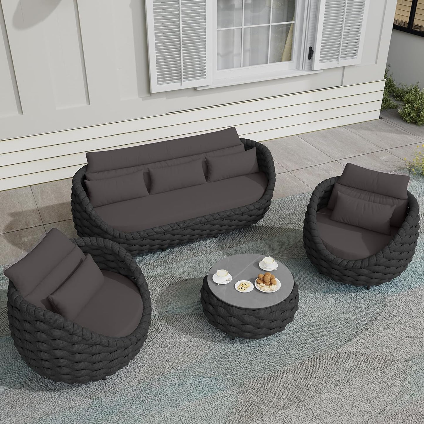 6-Piece Aluminum Patio Furniture Set, Modern Outdoor Conversation Set Sectional Sofa with Water Repellent Thick Cushions and Coffee Table for Balcony, Garden