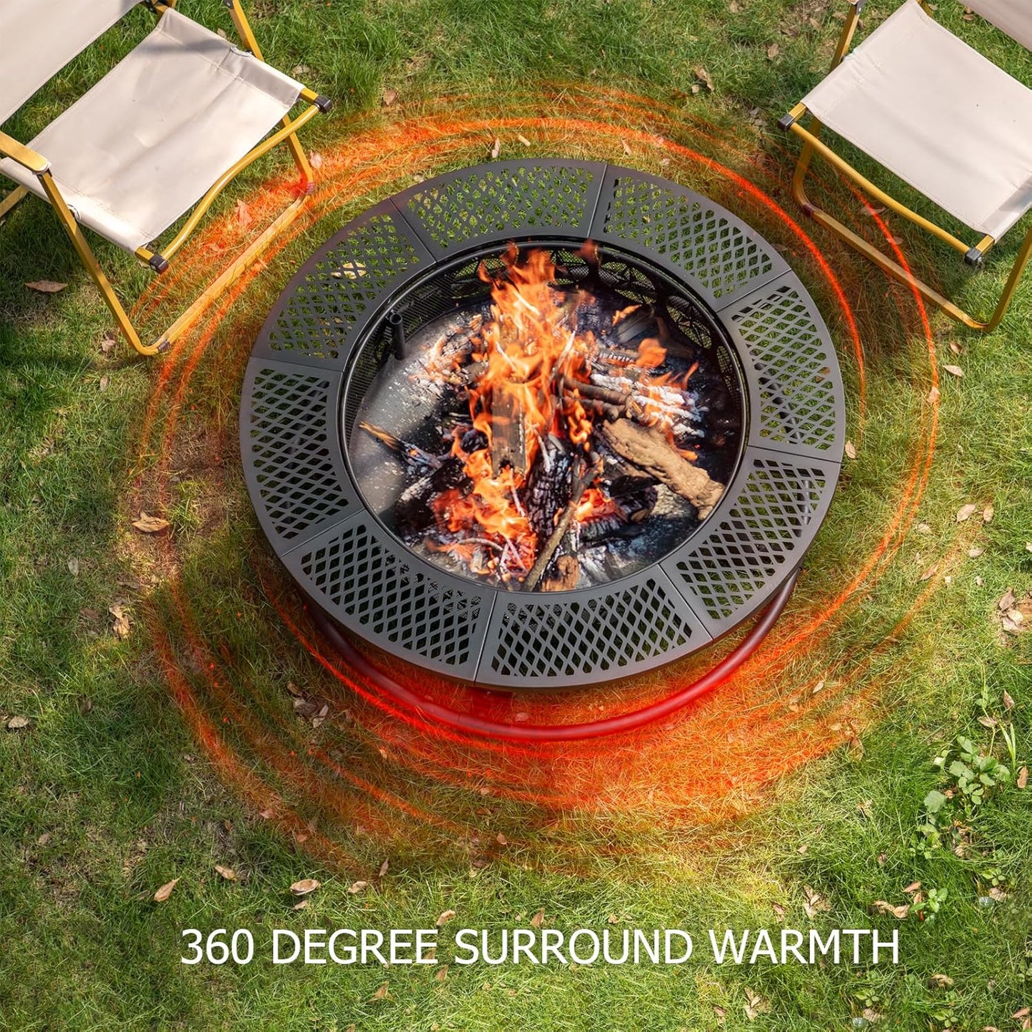 Fire Pit with Cooking Grill,Outdoor Wood Burning BBQ Firepit with Lid, 3-in-1 Outdoor Fire Pit for Backyard Deck Bonfire Patio Picnic